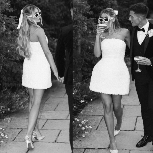 Nadine Merabi Maisy White 3D Floral Applique Corset Strapless Mini Dress XL - Picture 12 of 14